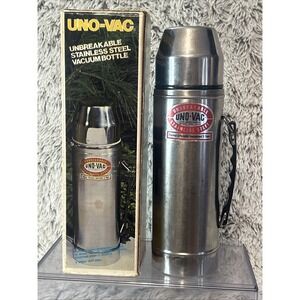 Vintage Uno-Vac 1qt Unbreakable Stainless Steel Vacuum Bottle Thermos Work Hunt